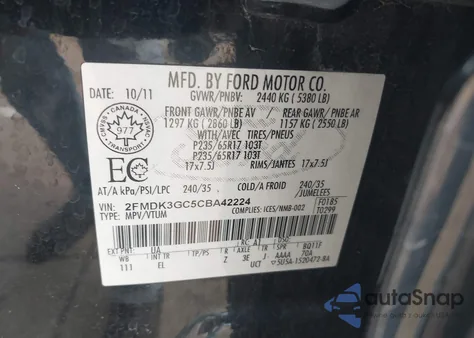 2012 Ford Edge Se z USA, uszkodzony, nr VIN 2FMDK3GC5CBA42224